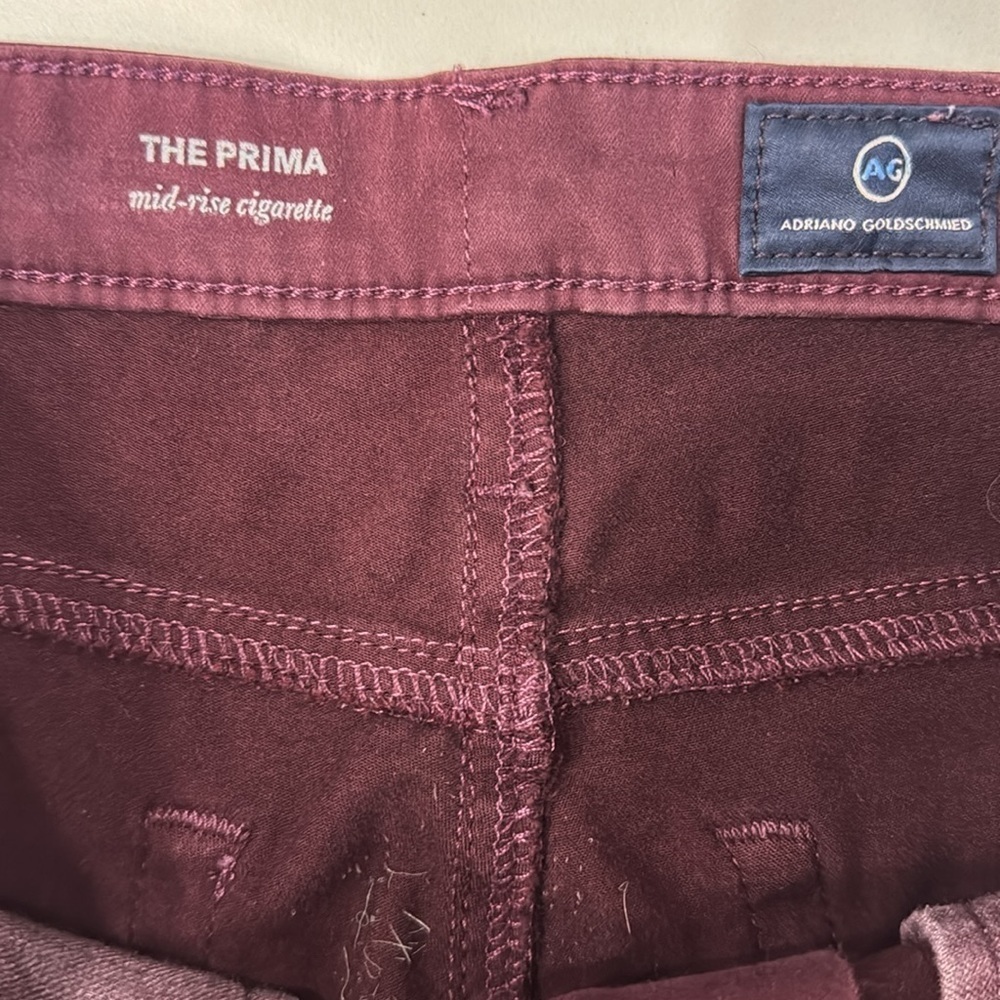 Ag Adriano Goldschmied Prima Mid Rise Cigarette Pants in Wine. Sz 27 - Picture 7 of 9